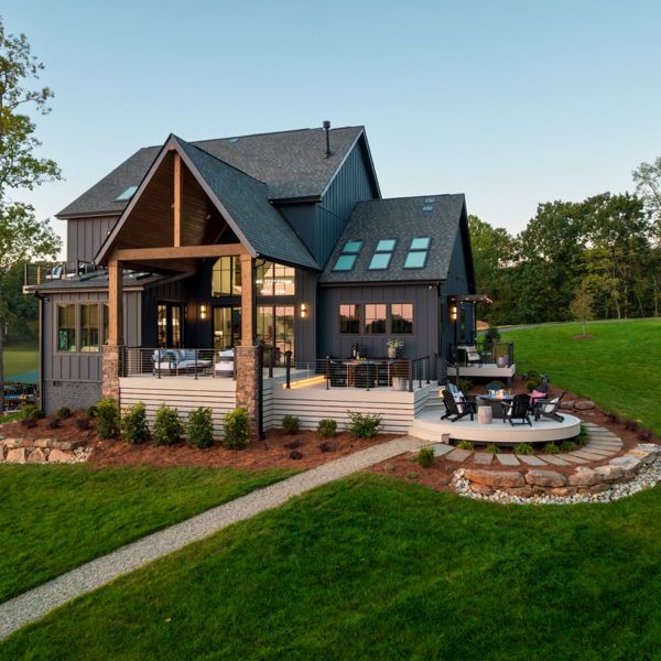 A view of the HGTV Dream Home backyard with the path leading down the dock.